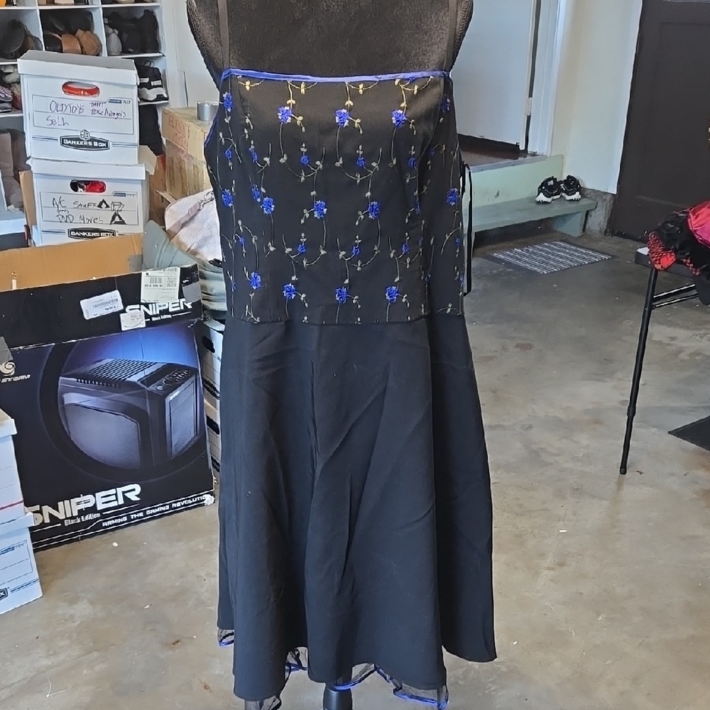 Steppin' Out Black and Blue Floral A-Line Dress